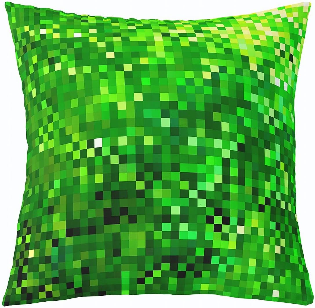 Manfei Pixelated Kids Throw Pillow Cover,Patchwork Grid Video Games Double Sides Pillow Case,Miners Lattice Geometric Home Decor,Green Bed Couch Sofa Cushion Cover,1 Pack 18"x18"
