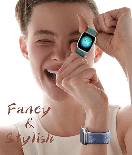 Vista 80 de Odbeai Correa deportiva de silicona suave con grabado floral compatible con Apple Watch de 1.496 pulgadas, 1.575 pulgadas, 1.614 pulgadas, 1.654