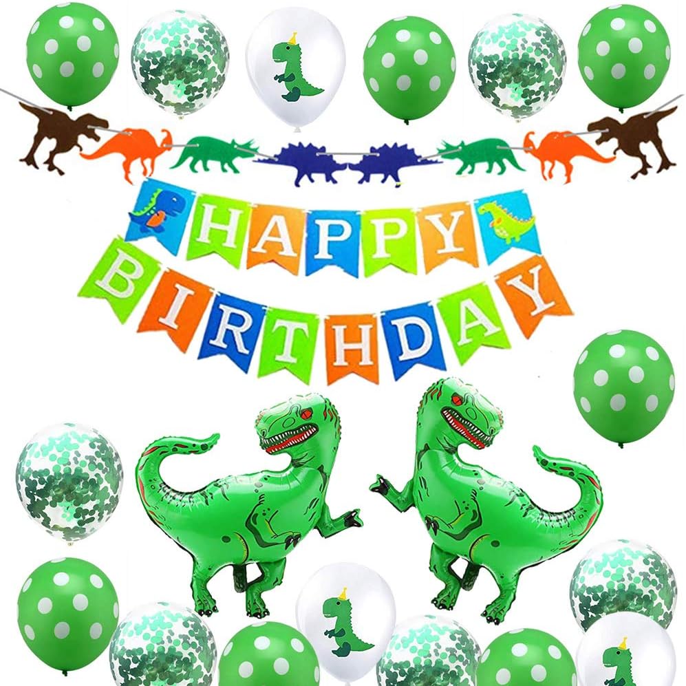 Sharlity Dinosaur Birthday Party Decorations for Kids-Dinosaur Happy Birthday Banner,Dinosaur Garland,Super Cool Dinosaur Foil Balloons And Latex Balloons For Children Birthday Gifts