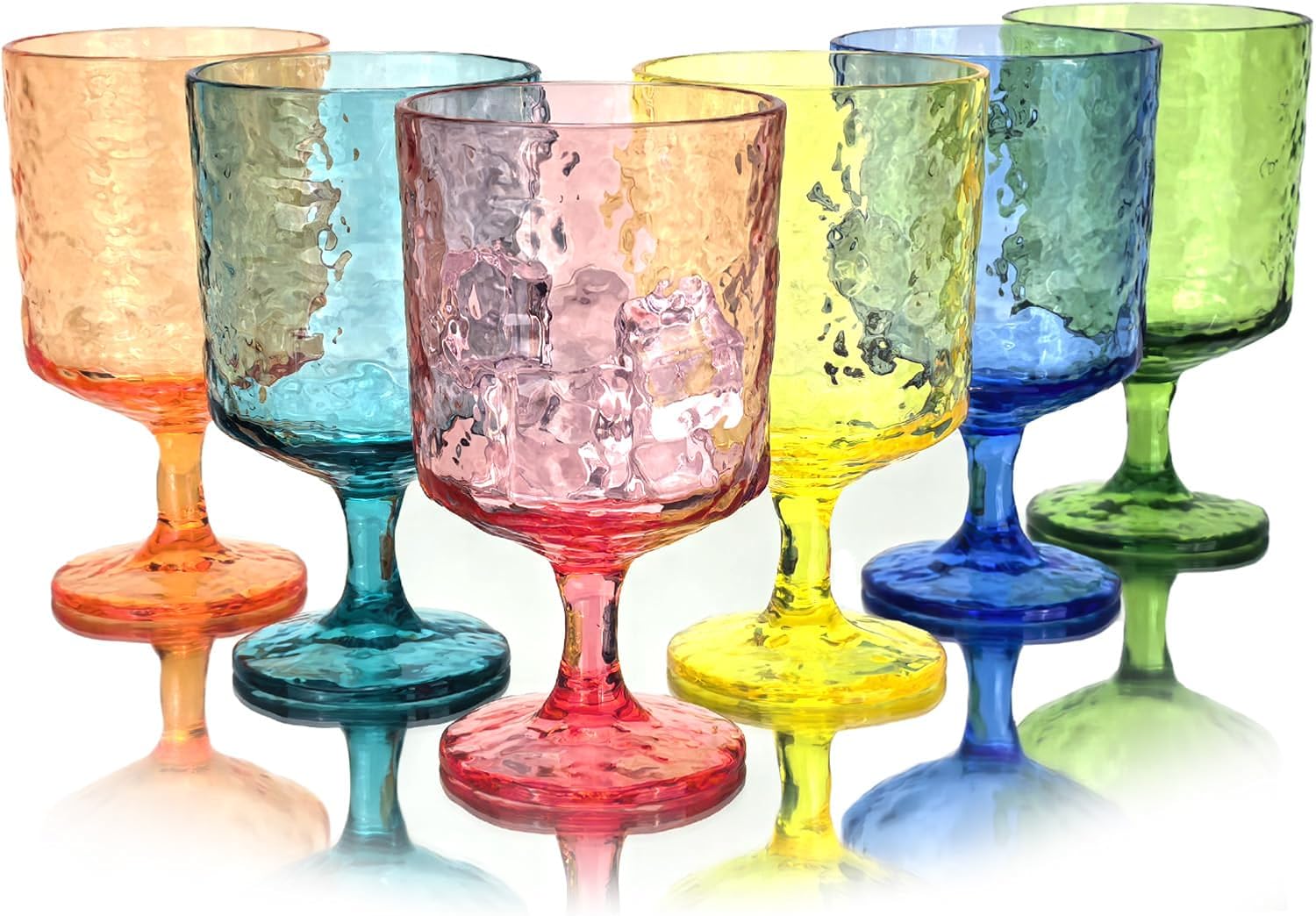 Set of 6 11 ounce Iceberg Acrylic Wine Glasses,Plastic Stem Wine Glasses Tumbler for for All Purpose Party, BPA free and Durable (Multi color)