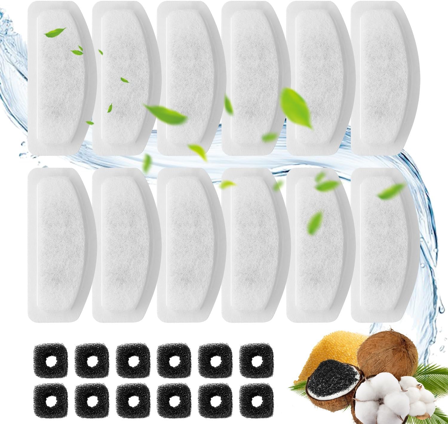24 Packs for ORSDA Cat Fountain Filters Replacement, Compatible with ORSDA 2L Cat Water Fountain Stainless Steel - D30 Pet Fountain for Cats (12 Replacement Water Filter + 12 Pre-Filter Sponges)