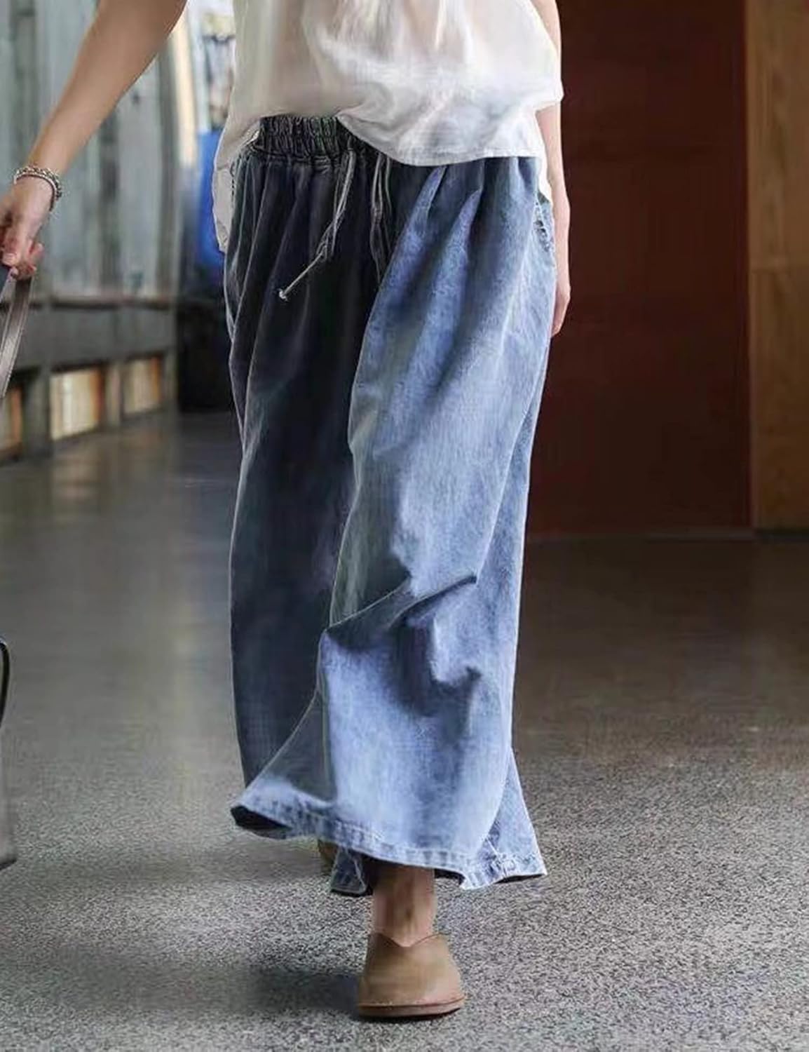 HaoMay Women's Loose Baggy Wide Leg Jeans High Elastic Waist Palazzo Pants - Image 3