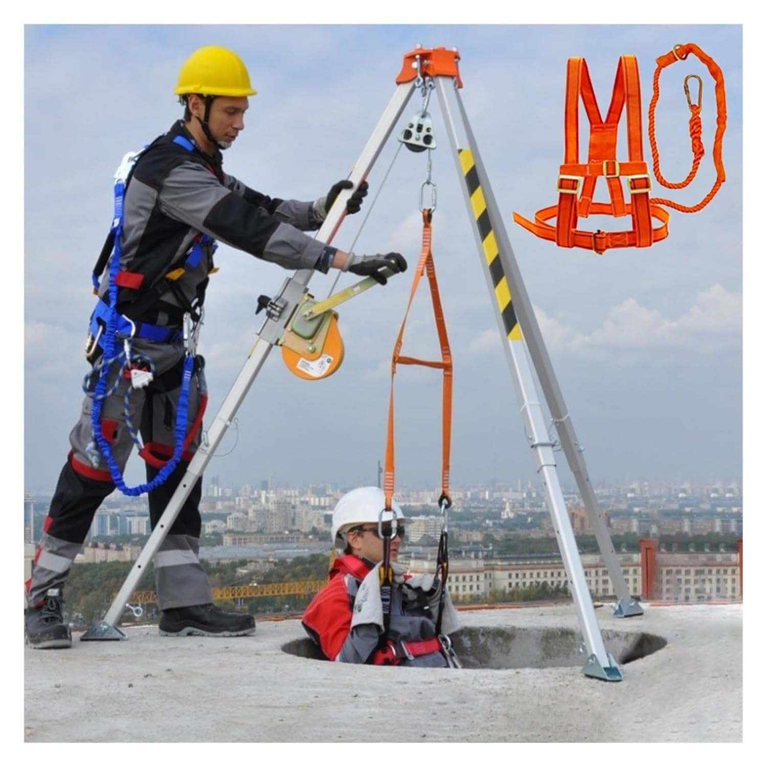 Trépied de levage en aluminium de 2,14 m avec treuil de 1800 LB