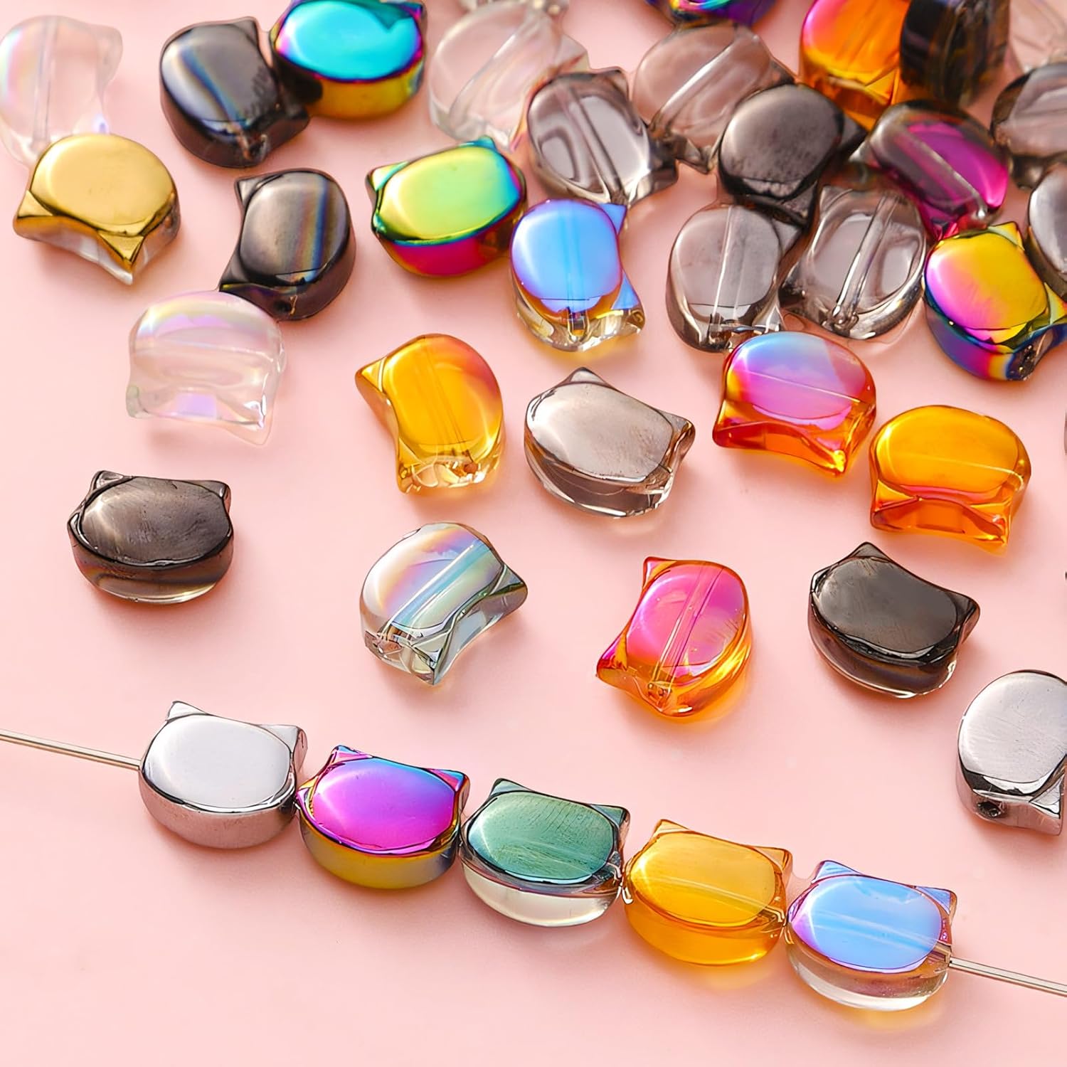 120Pcs Cat Head Beads Electroplate Glass Cat Head Beads Handmade Glass Beads for Jewelry Making Crafting Themed Decorative - Image 5