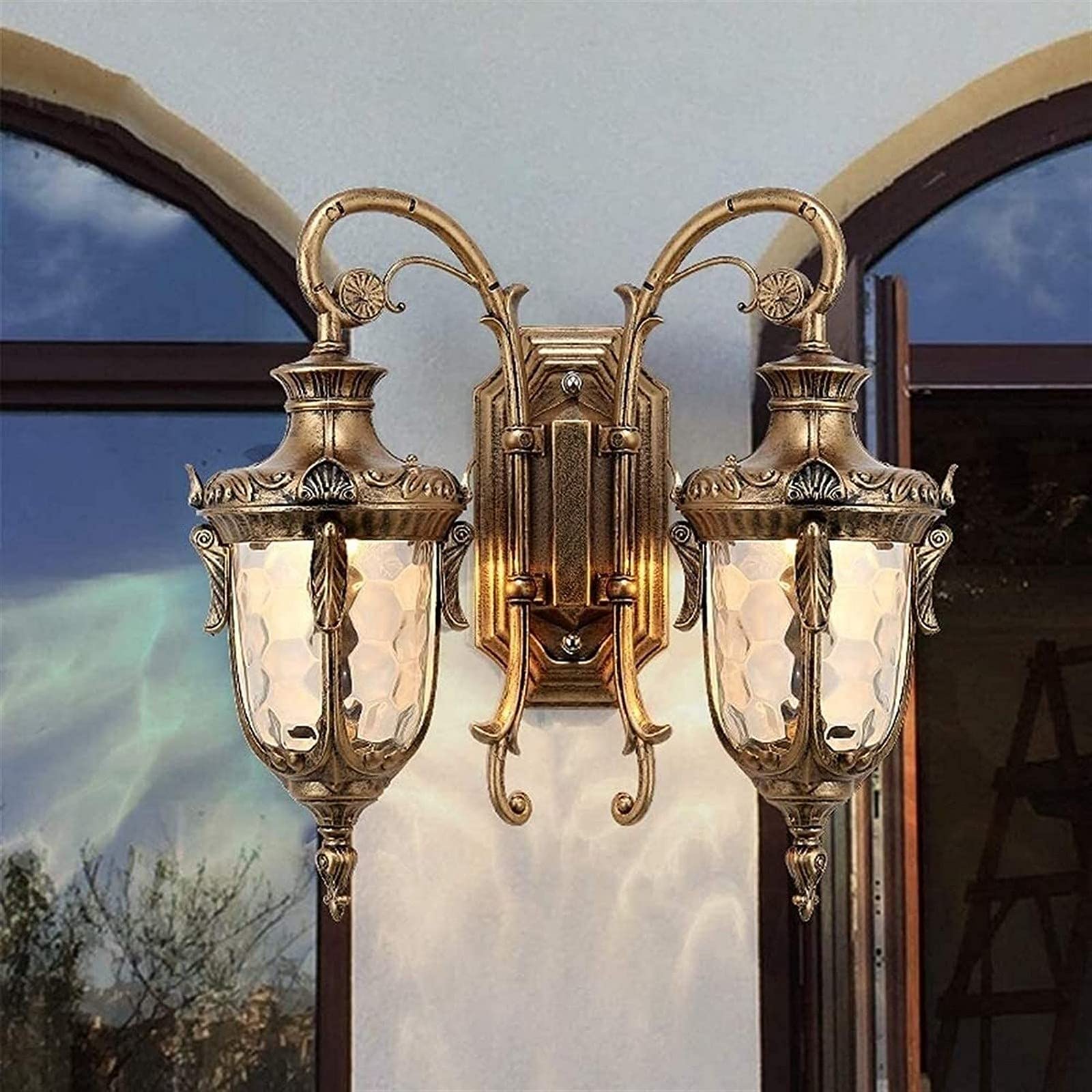 Lanterne murale d'extérieur à deux têtes et applique en verre étanche pour jardin et porche
