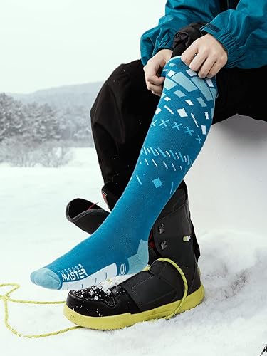 Miniatura 7 de OutdoorMaster Calcetines de esquí, paquete de 2 pares de calcetines de esquí y snowboard para hombres y mujeres con diseño OTC con puño