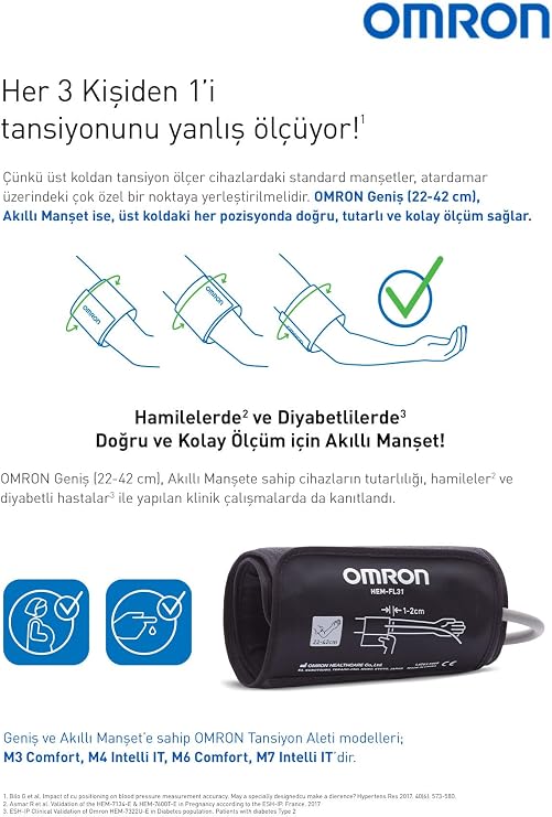 Omron M2+ 30 Ölçüm Hafızalı Geniş Manşetli Üst Koldan Ölçer Pilli Dijital Tansiyon Aleti