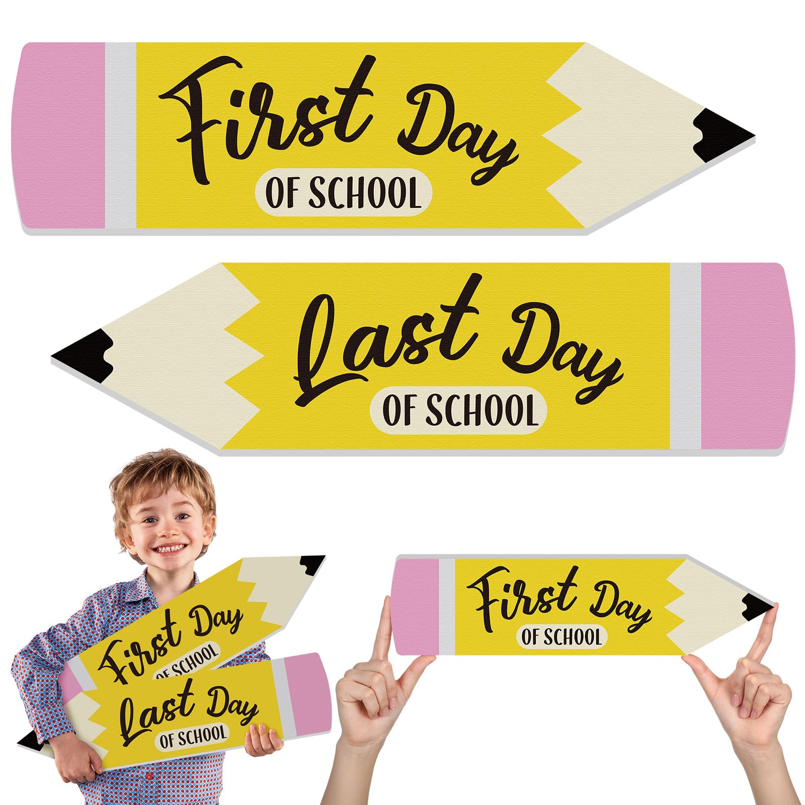 Wonderjune 15.7 Inches First Last Day of School Sign Double Sided Printing Pencil First and Last Day of School Board School Chalkboard Sign