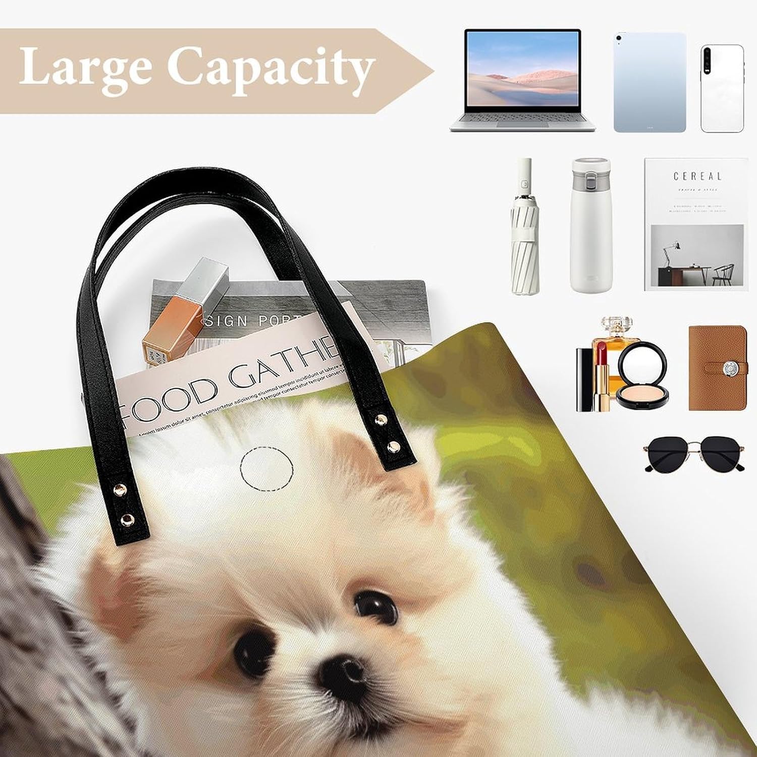 Cute Dog6 Handbags Large Capacity, Tote Bag Stylish Slouchy, Shoulder Bags for Work Beach Travel And Shopping Grocery.