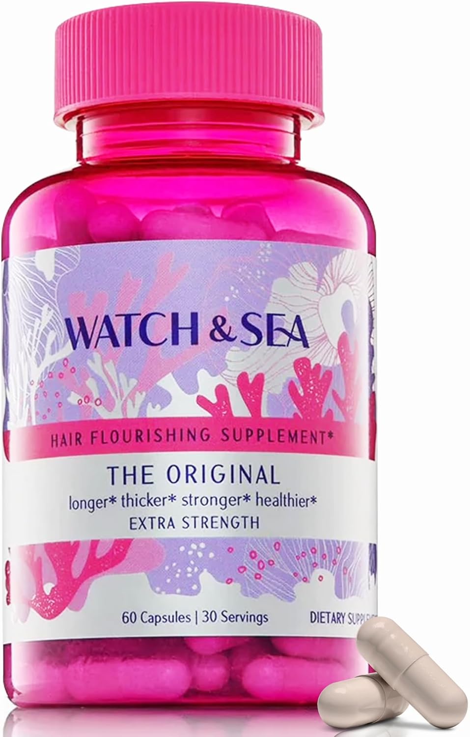 Watch & Sea Hair Flourishing Extra-Strength Capsules - Nourishing Hair Supplement with Biotin, Herbs, Minerals and Vitamins for Hair Growth and Thickness for All Hair Types - 60 Capsules