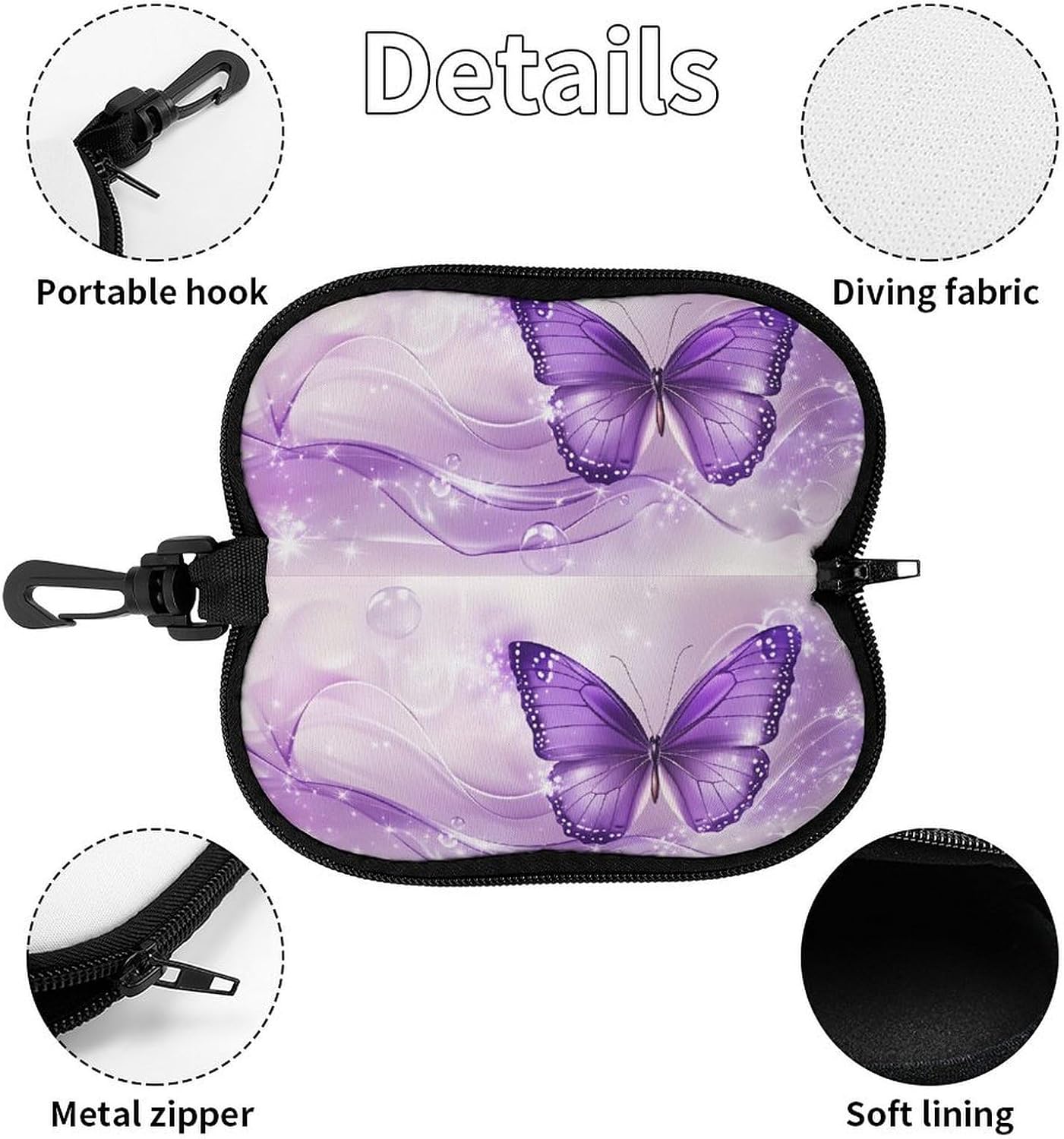 Soft Sunglasses Case 7.1" L X 3.1" W,With Zipper Hook Up Glasses Case,Portable Storage Travel for Women Men image 3