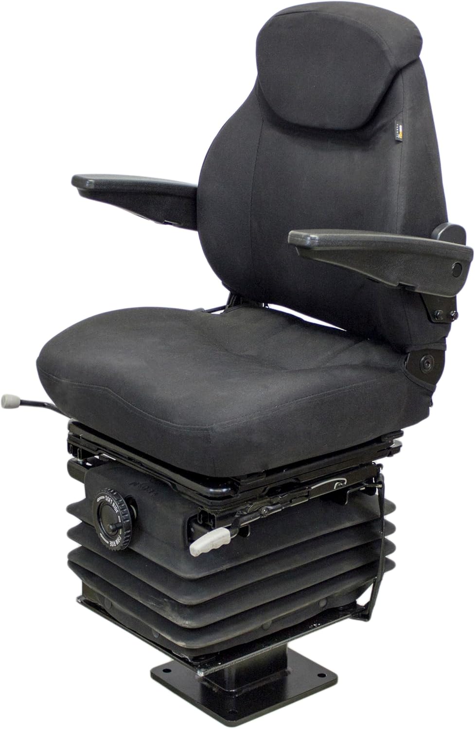 Mechanical Suspension Seat Kit for John Deere 310 Series Backhoe - Black Fabric with Armrests and 360 degree swivel - See list of specific applications