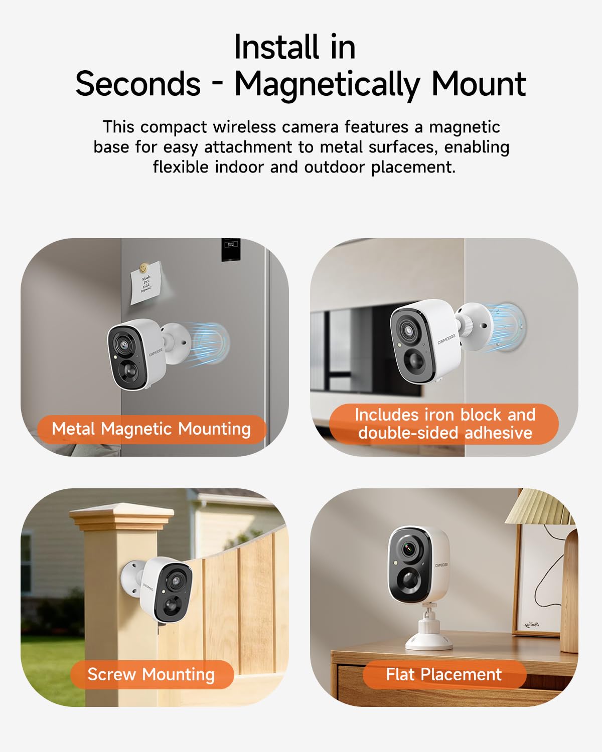 Telecamera di sicurezza 2.5K Wireless Outdoor, Telecamera per interni alimentata a batteria Rilevamento persone libere, Telecamere con montaggio magnetico per la sicurezza domestica, visione notturna