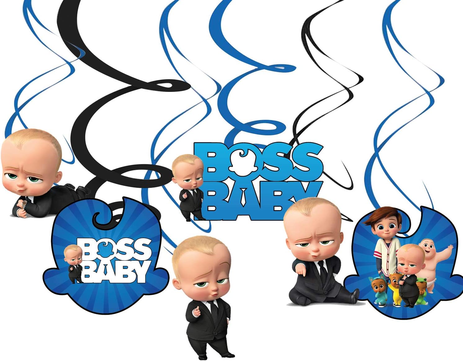 Party Propz Paper Boss Baby Theme spiral hangers, Multicolour, pack of 6 pieces