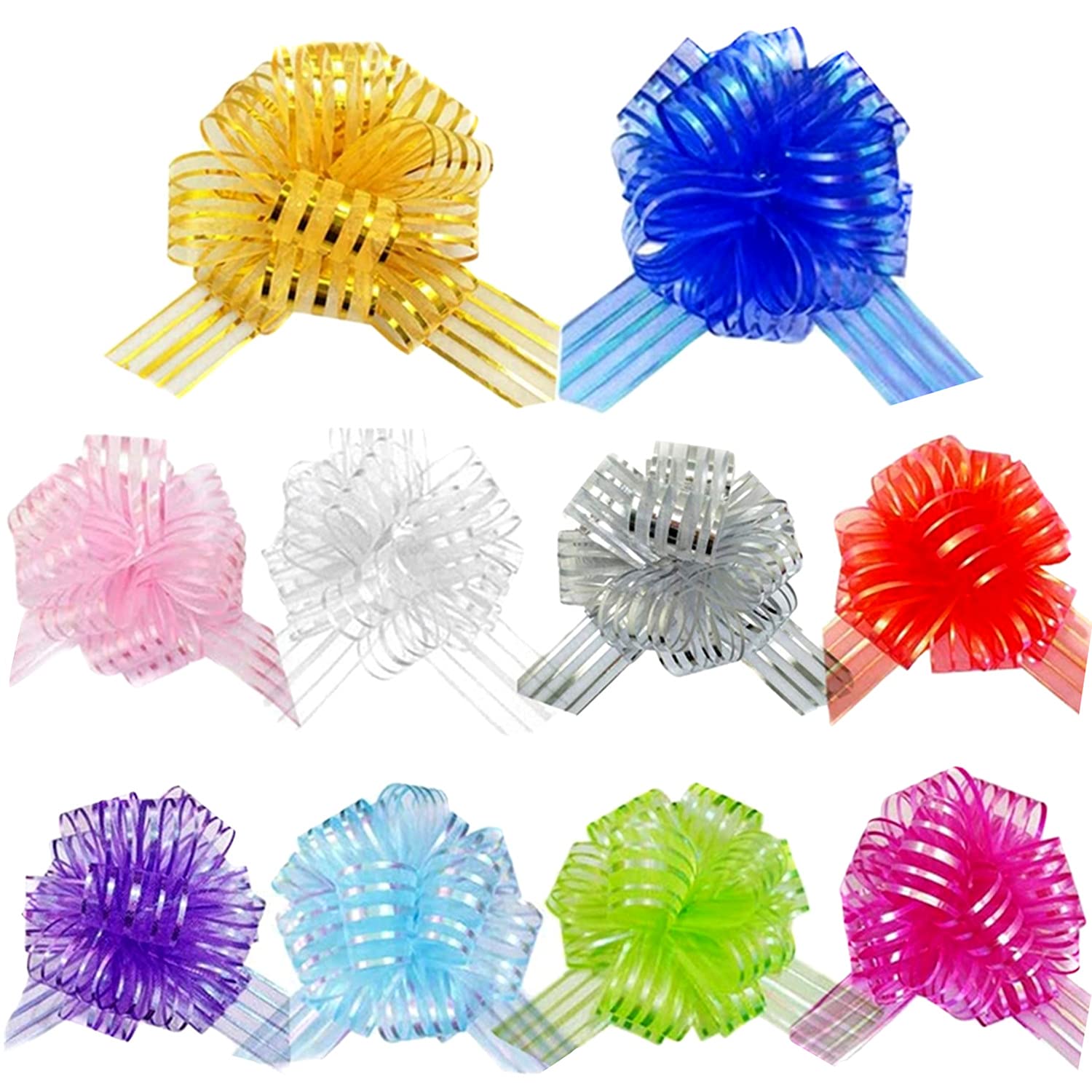 FQTANJUPull Bow Mixed Color Large Organza Pull Bows Gift Wrapping Pull Bow with Ribbon for Wedding Present Baskets, 6 Inches,10 Pieces