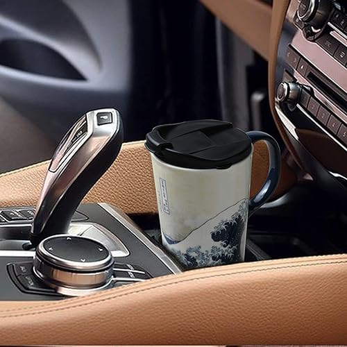 Miniatura 3 de Topadorn Taza de café de cerámica con tapa y asa, taza de viaje de cerámica, taza de té con leche de porcelana en caja de color de 17 onzas, tapa 17
