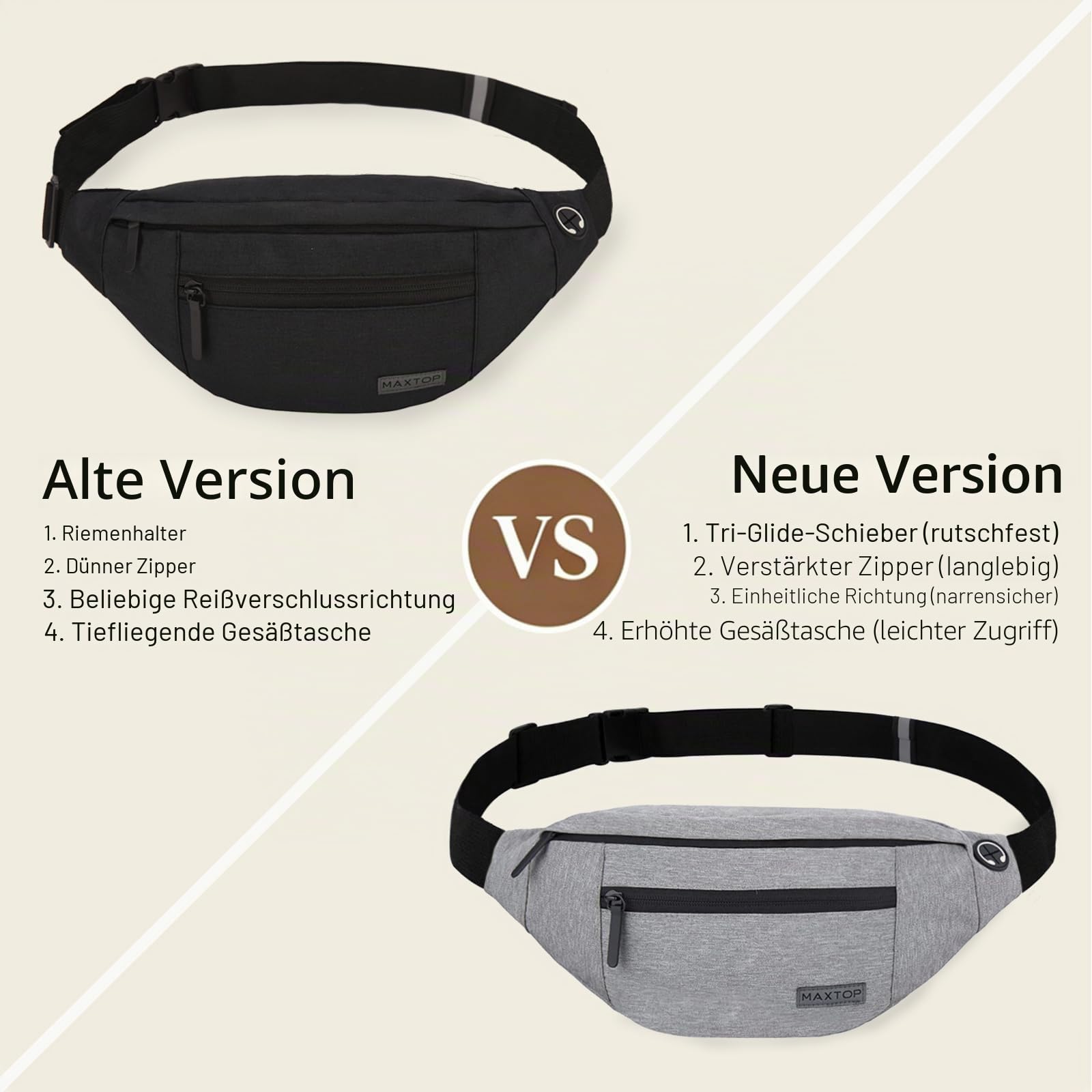 MAXTOP Bauchtasche Gürteltasche für Damen und Herren Hüfttasche Outdoor Groß Handytasche Sport Wasserdicht Laufgürtel Umhängetasche Geldgürtel für Camping Wandern Fitness Fahrrad Geschenke