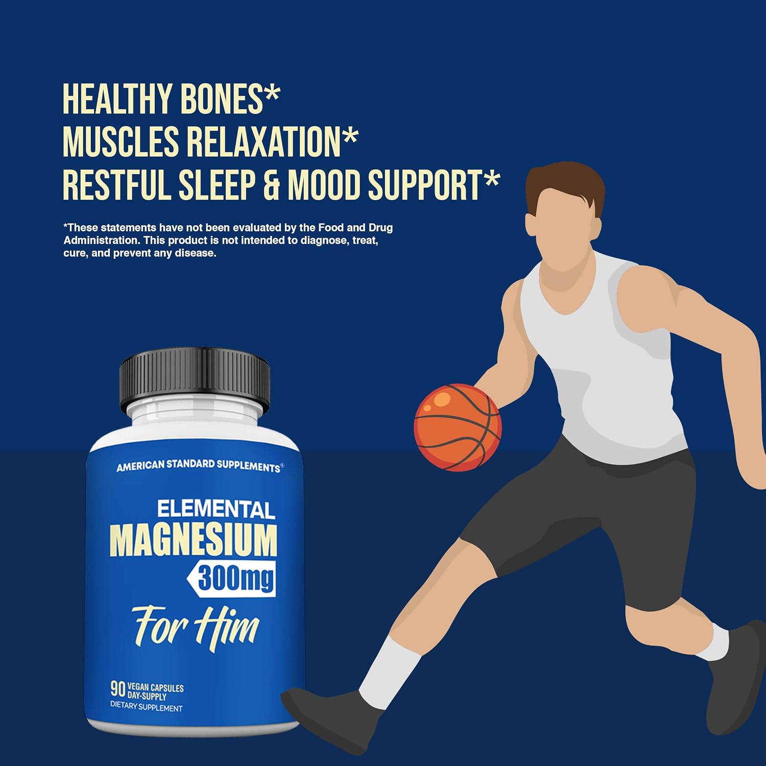 Magnesium 300mg Per Capsules for Men, Magnesium Glycinate