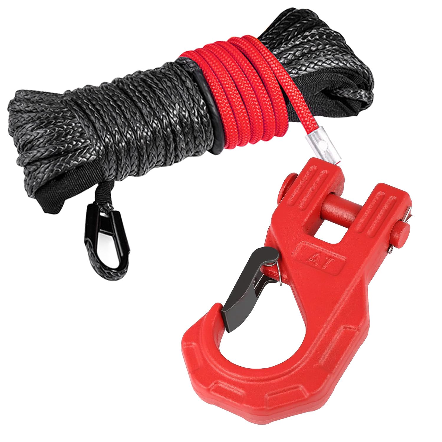 BHock Auto 3/8" Synthetic Winch Rope x 45ft, Winch Rope with Forged Winch Hook, Max 25,000lbs Strength, Heavy Duty Hook and Safety Pull Strap for