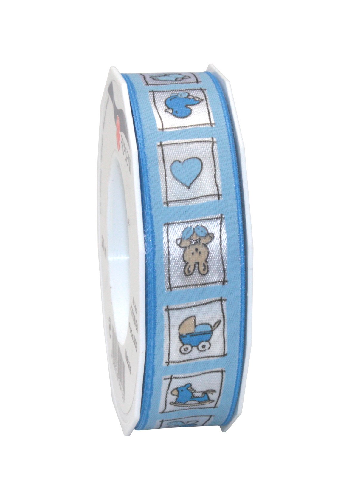C.E. Pattberg Präsent - Natale Printed Satin Ribbon Blue 25 mm width, 20 m length