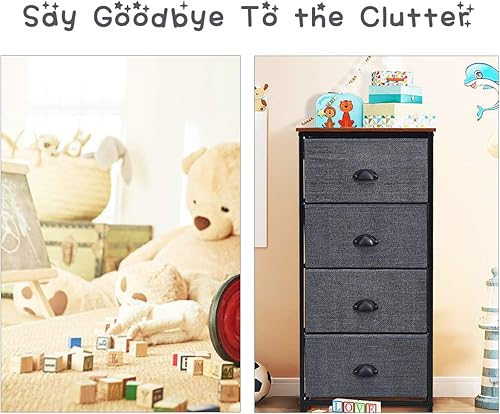 Miniatura 6 de Giantex Mesita de noche con cajones de tela, marco de acero resistente y organizador superior de madera para dormitorio, sala de estar, entrada,
