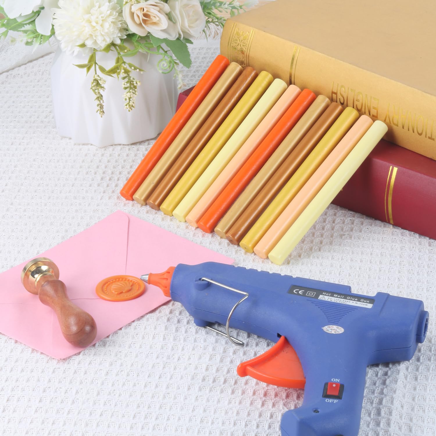 Sealing Wax Sticks, WASOHLING 12 Pcs Wax Seal Sticks for Wax Seal Stamp, 6 Colors Glue Blue Kit for 0.43'' Full Size Glue Gun (Yellow Series)