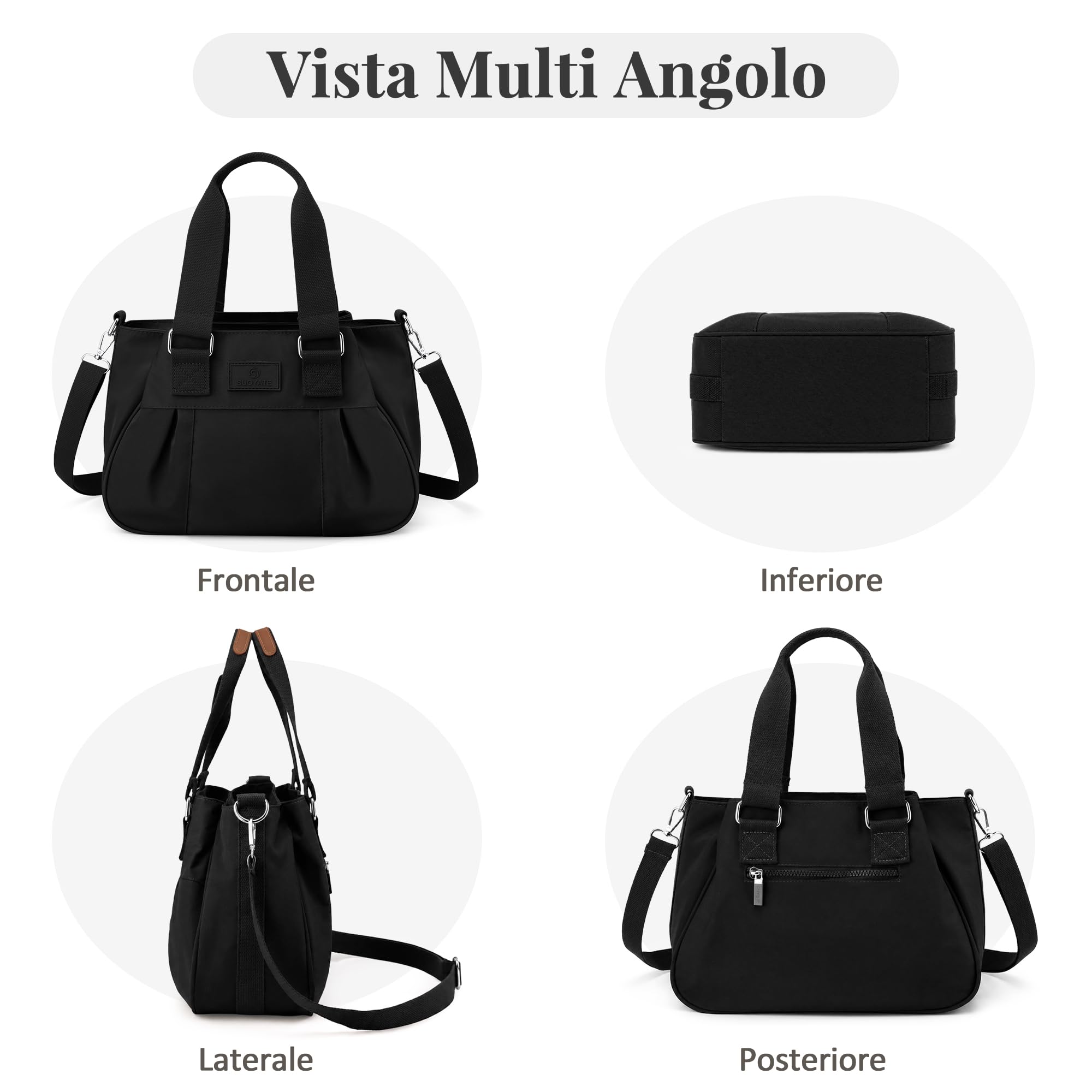 Donna Borsa Tracolla Moda Borsa Viaggio Borse Leggero Mano Borsetta Messenger Bag per Shopper Casual Lavoro Vacanze Impermeabile Nylon Nero