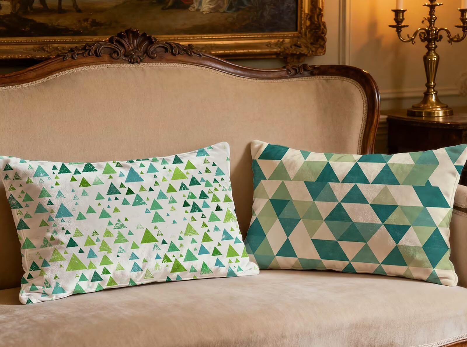 Housse de coussin vert 60x80 cm en velours géométrique chic pour canapé