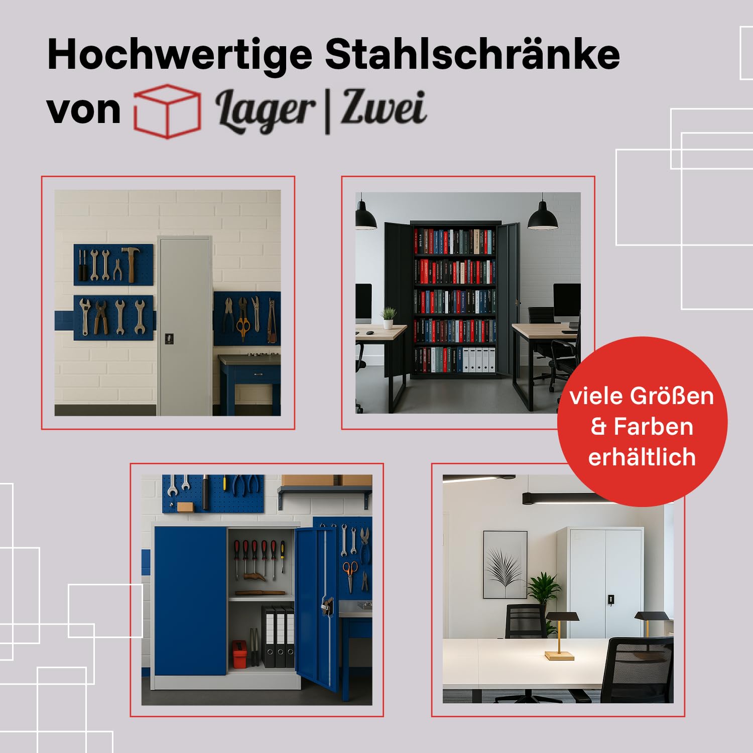 LagerZwei Mehrzweckschrank 90x90x40cm I Metallschrank inkl. Fachboden I Aktenschrank abschließbar, als Werkstattschrank, Büroschrank & Kellerschrank I Stahlschrank robust I Allzweckschrank anthrazit