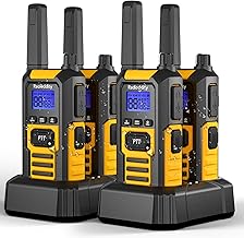 Radioddity HD-1 IP67 Waterproof Floating Walkie Talkies, Heavy Duty Long Range Two Way Radio w/ 2400mAh Battery One-Key Group Call, Vibrate Alert, SOS, Dual PTT, for Construction Security, 4 Packs