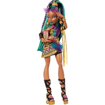 Monster High Nefera De Nile Doll Royal Mummy in Dress with Pet Scarab Lavish and 7 Accessories such as Handbag, Laptop, Sungl