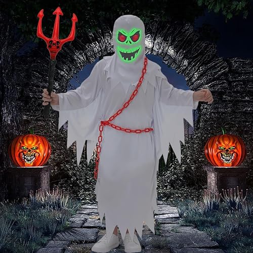 Miniatura 5 de Disfraz de fantasma de Halloween para niños y niñas, disfraz de fantasma blanco, capa de abucheo, cosplay de dulce o truco