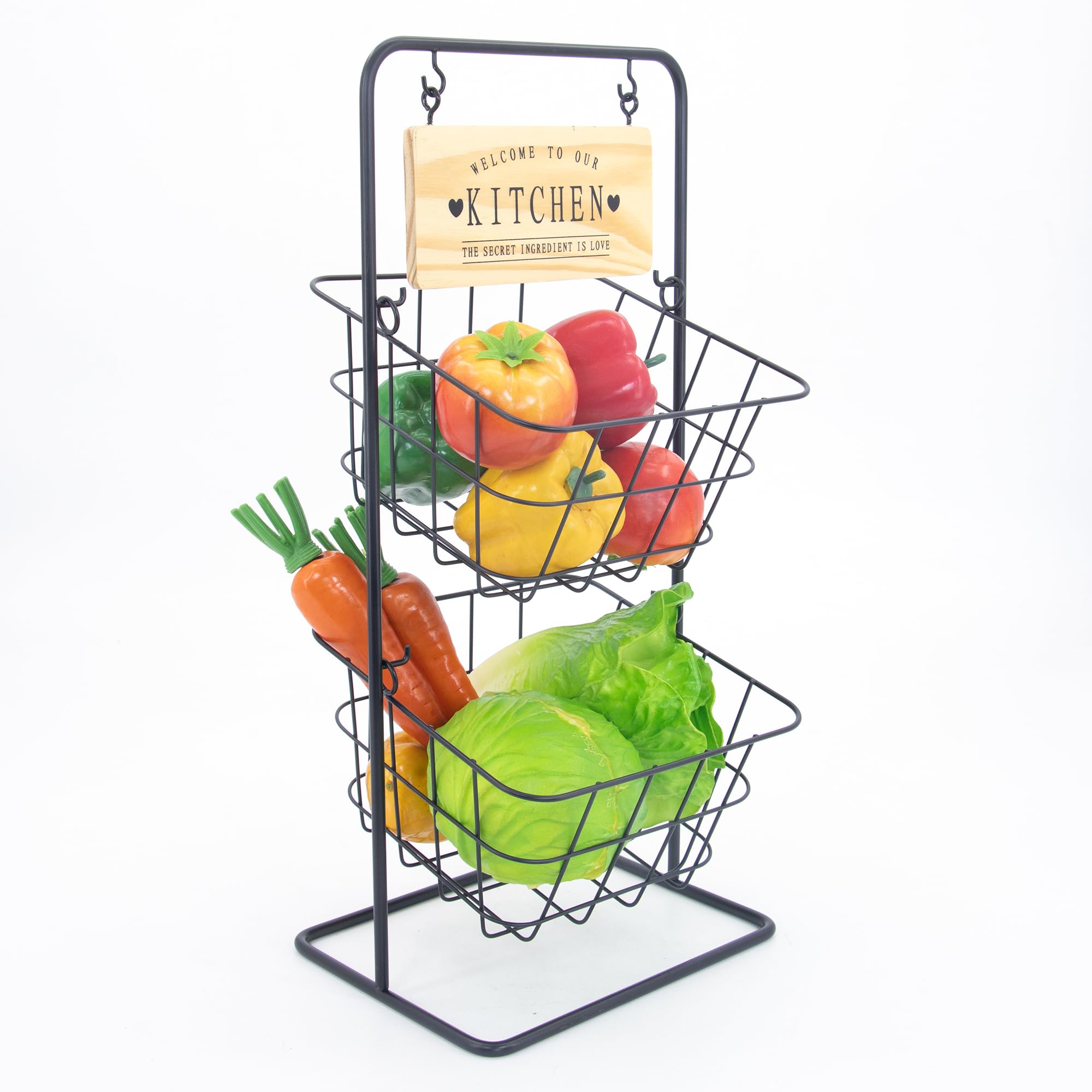 Homion Black 2 Tier Fruit Basket Vintage Style Tiered Wire Vegetable Storage Baskets With Removable Baskets Free Standing Kitchen Storage Rack Compact Stylish Storage Rack