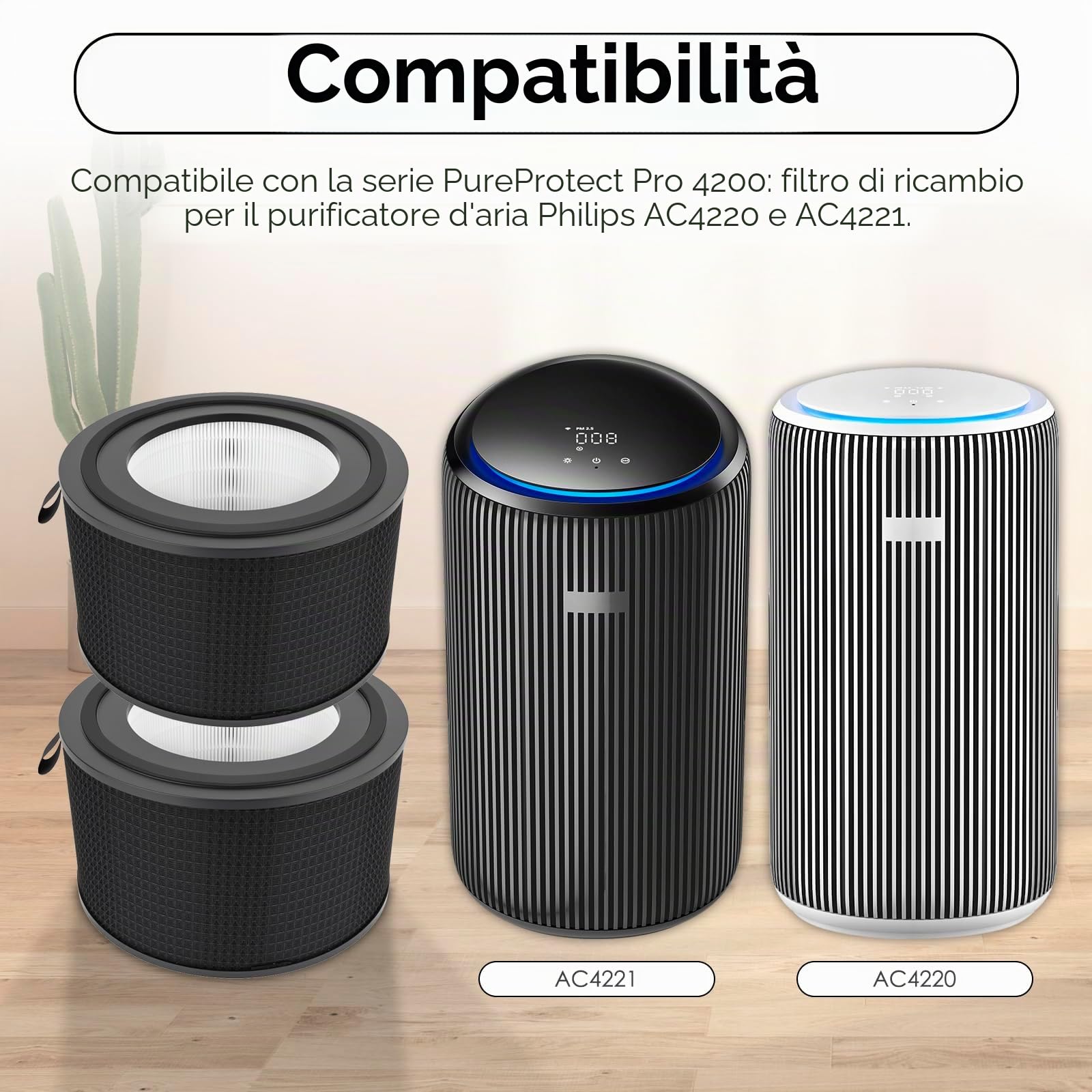 (2 pezzi) FY4200 Filtro HEPA di ricambio compatibile con i purificatori d'aria Philips serie 4200 AC4220, AC4221, AC4221/11, filtri HEPA H13 True, filtro 4 in 1, filtri a carboni attivi