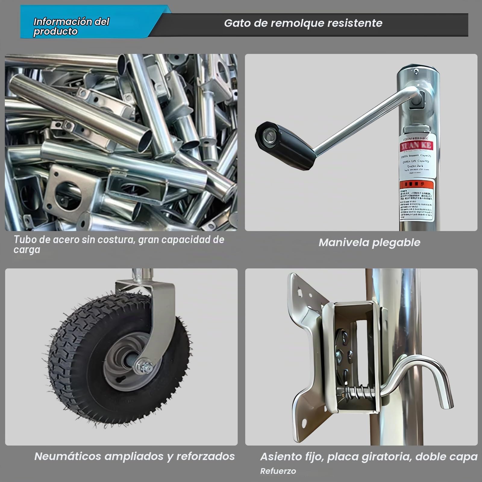 Rueda de Apoyo para Remolque 900 kg, Tubo de 57 mm, Gato Giratorio de Alta Resistencia, Rueda de Apoyo para RV Barco remolques Caravanas, Autocaravana, Yate (Neumáticos Grandes)