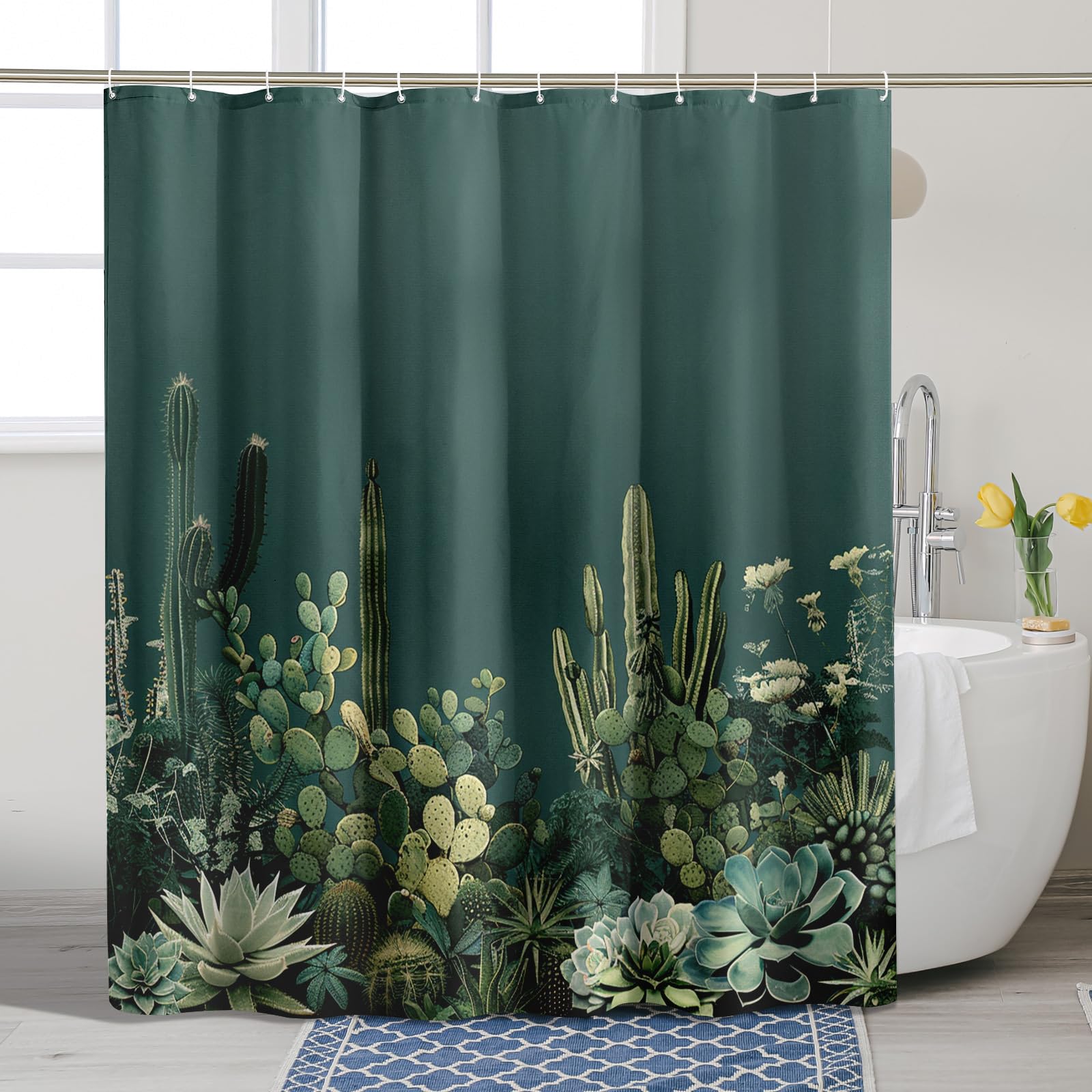 LIVILAN Sukkulenten-Duschvorhang – 183 X 183 Cm, Polyester, Wasserabweisend, Mit 12 Haken, Grünes Design