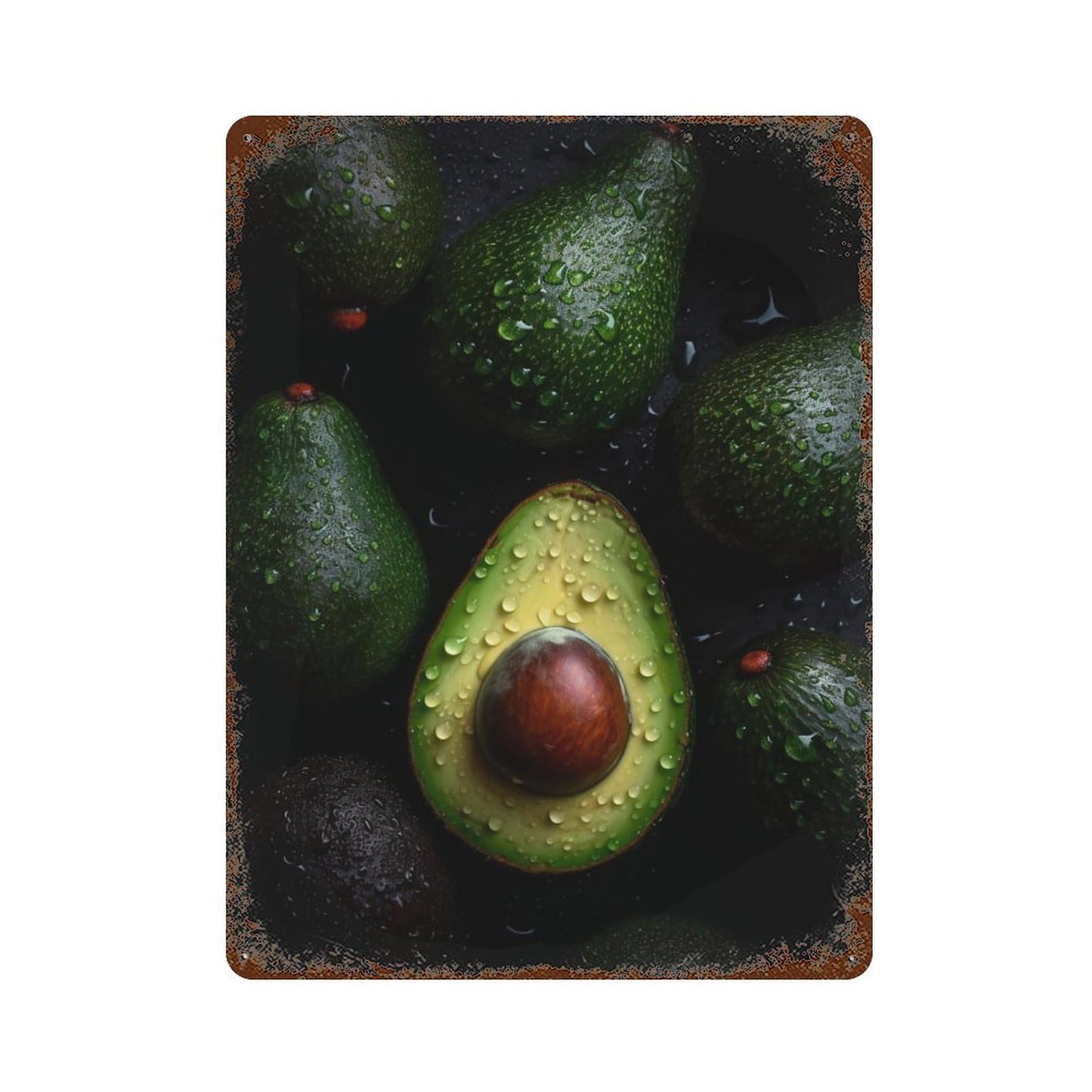 Fresh Avocado 15.7"x11.8" Aged Metal Wall Plaque, Retro Wall Decor for Farmhouse, Kitchen And Entryway Decor