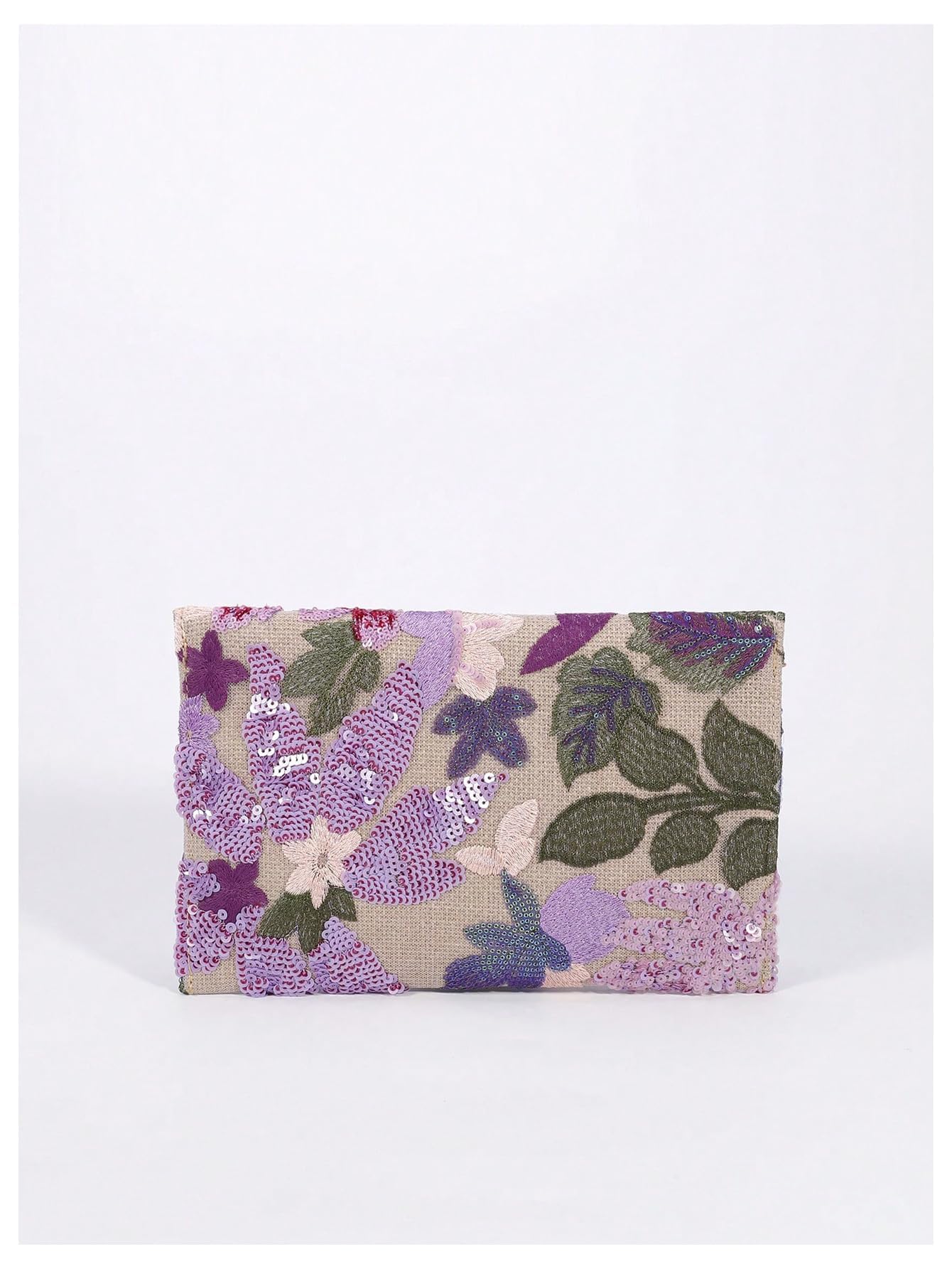 Borsa da sera floreale con paillettes, viola, L