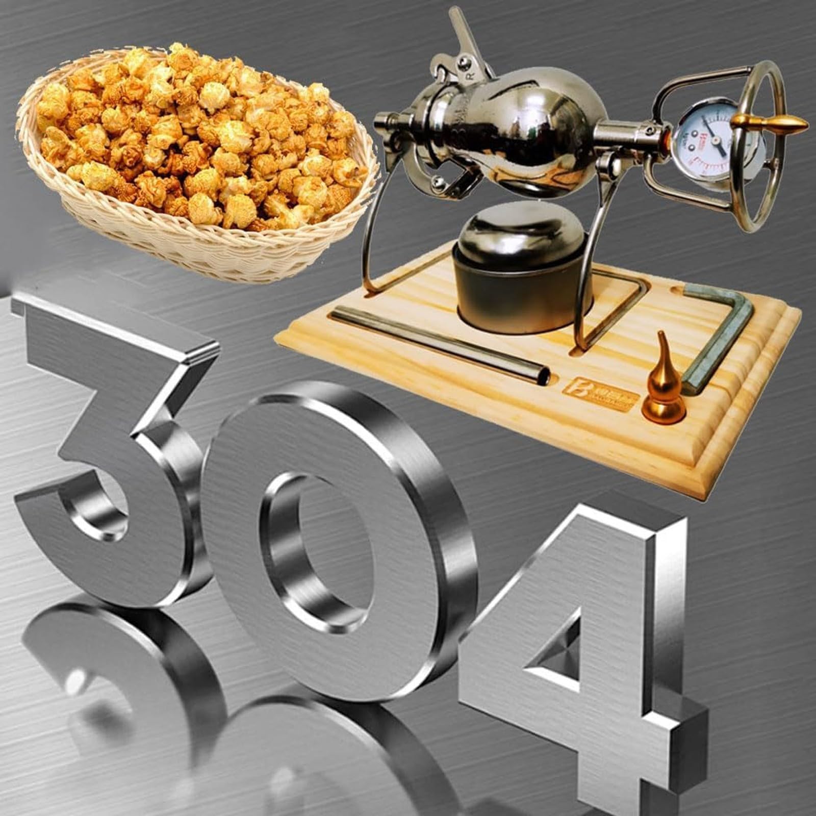 MáQuina Palomitas MaíZ Alta PresióN, MáQuina Tradicional China para Hacer Palomitas MaíZ, Amplificador Manual Granos, MáQuina Vintage Acero Inoxidable para Hacer Palomitas MaíZ(520ml)