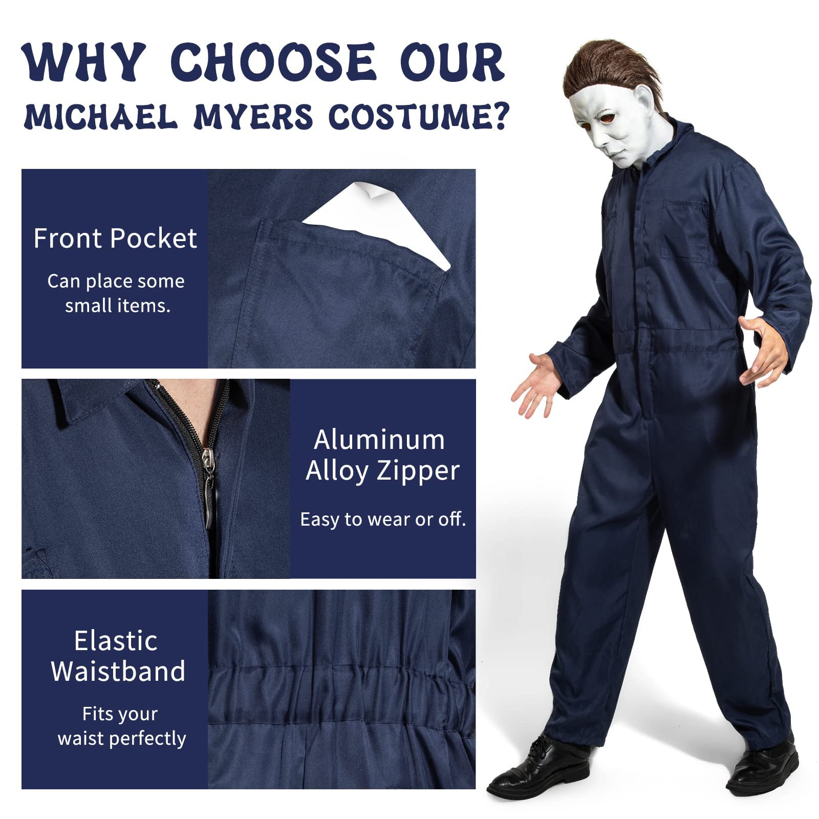 SINSEN Michael Myers Costume Mask Adults Scary Killer Outfits Jumpsuits Creepy Horror Mask Halloween Cosplay Costume - Image 4