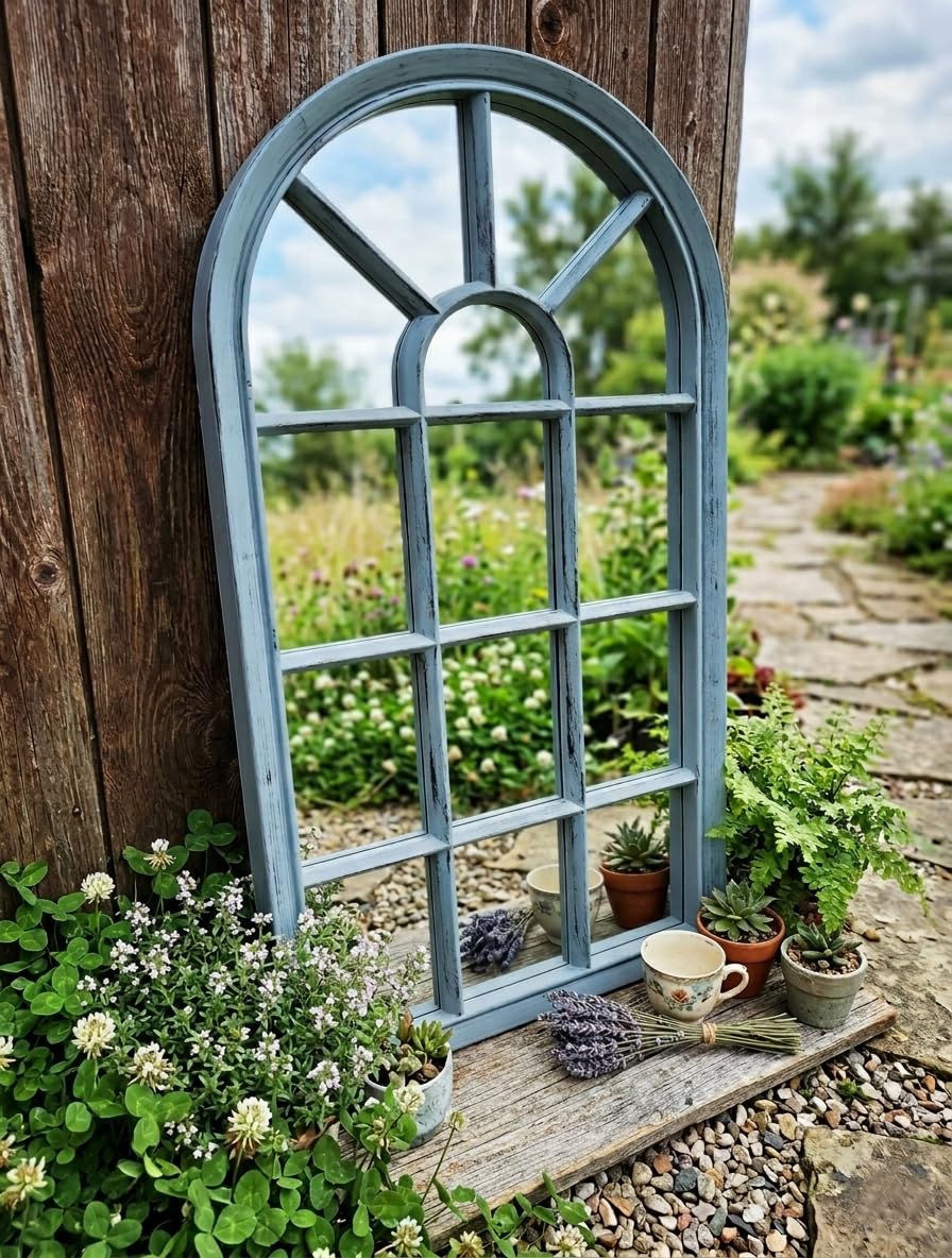 Biznest Window Style Wall Mirror Simply Stylish Decor Wall Window Mirror 69X 34Cm Grey Rustic