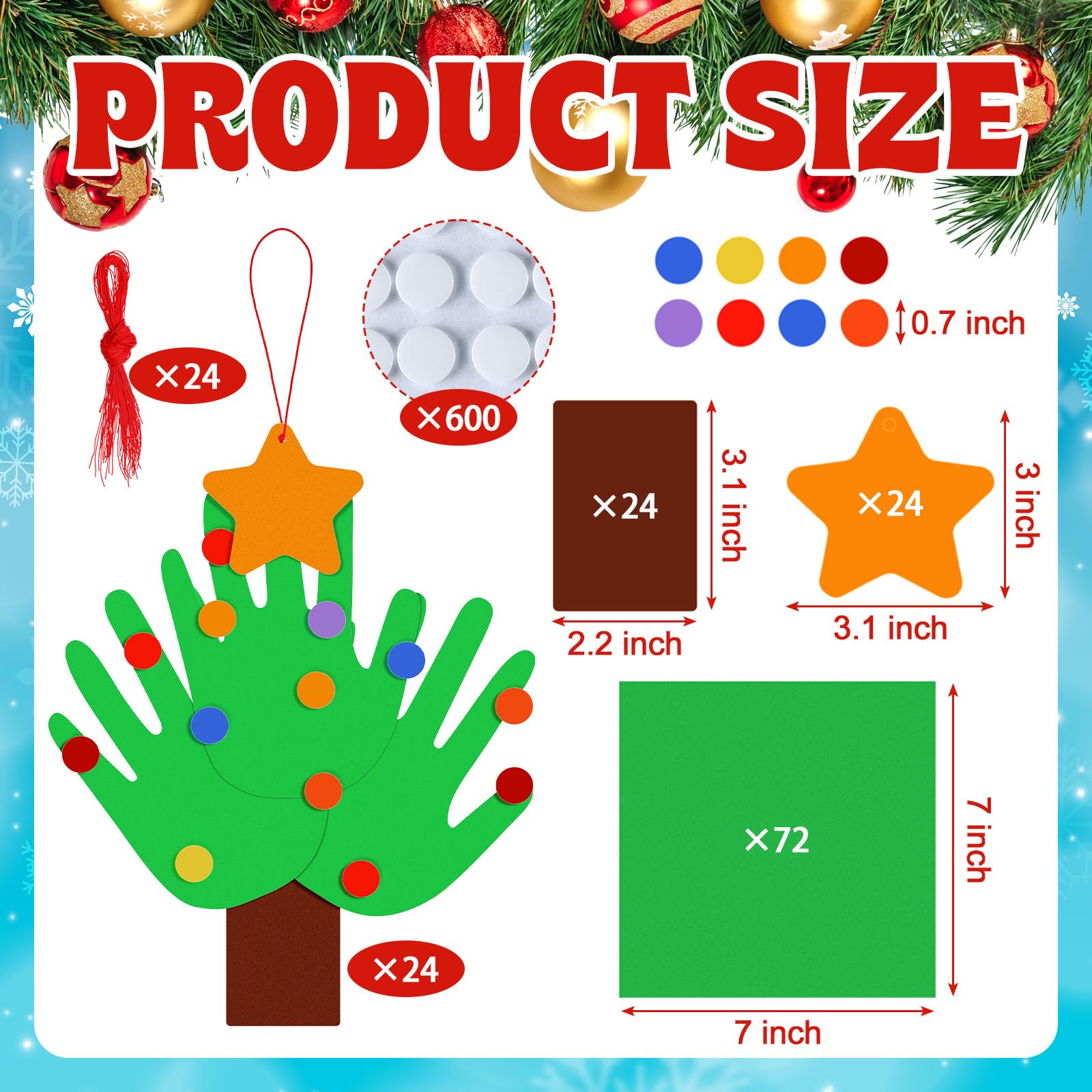 JellyArch 24 Sets Handabdruck Weihnachtsbaum Dekoration Bastelset mit rotem Seil DIY Weihnachten Handwerk Ornamente für Kinder, Bürodekorationen, lustige Heimaktivitäten