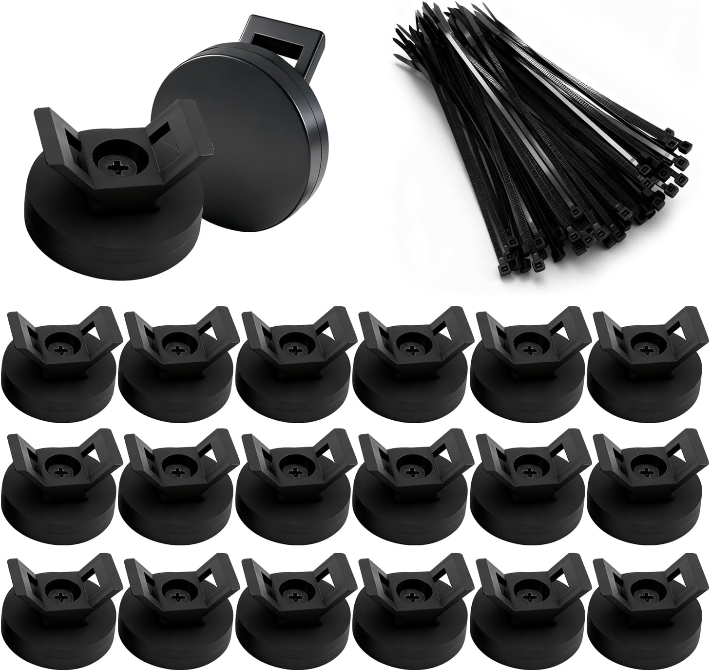 2026 Upgraded Magnetic Zip Tie Mount Base 20PCS with Zip Ties, Rubber Coated 22mm Cable Clips, 7.7lb Strong Magnet Wire Holder, Heavy Duty Cable Management for Car, Home, Office, Workshop