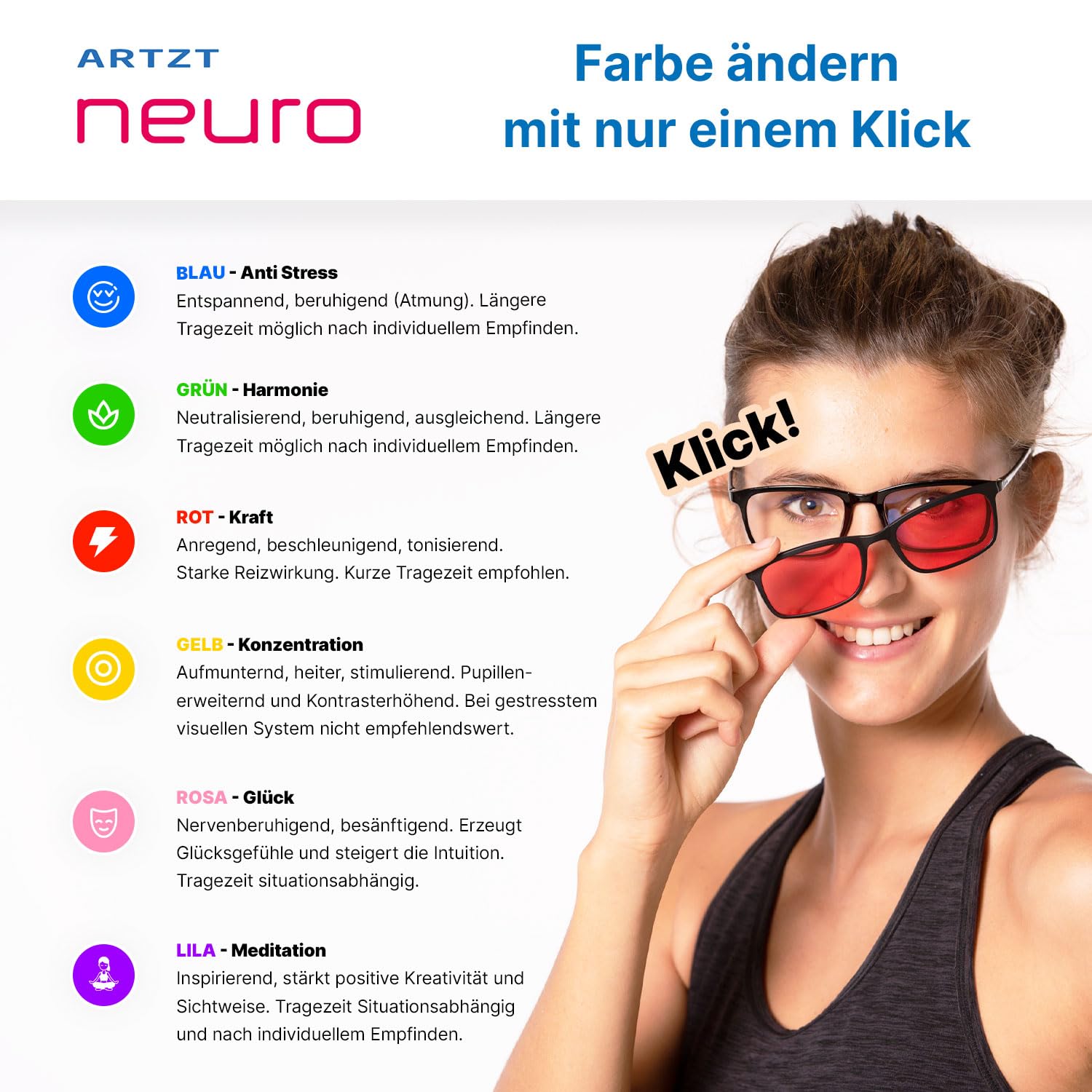 Juego de Gafas Para Terapia de Color - 6 Cómodas Gafas Para Cromoterapia y Terapia de Luz Neuroatlética - 100% Protección UV, Multicolor, Talla Única