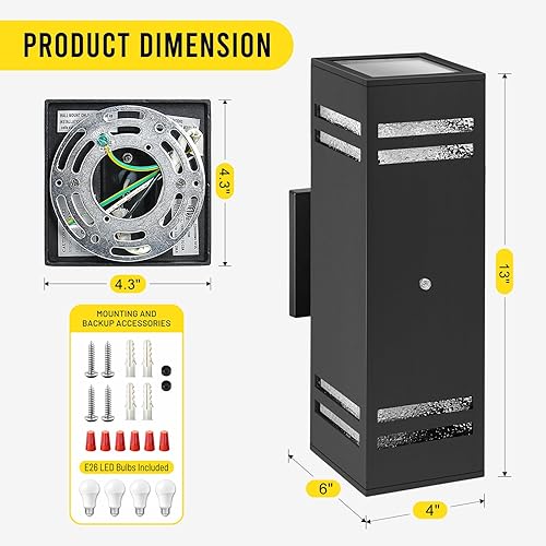Miniatura 15 de Paquete de 2 lámparas de pared modernas para exteriores, del atardecer al amanecer, impermeables, color negro mate, luces LED de 2700 K