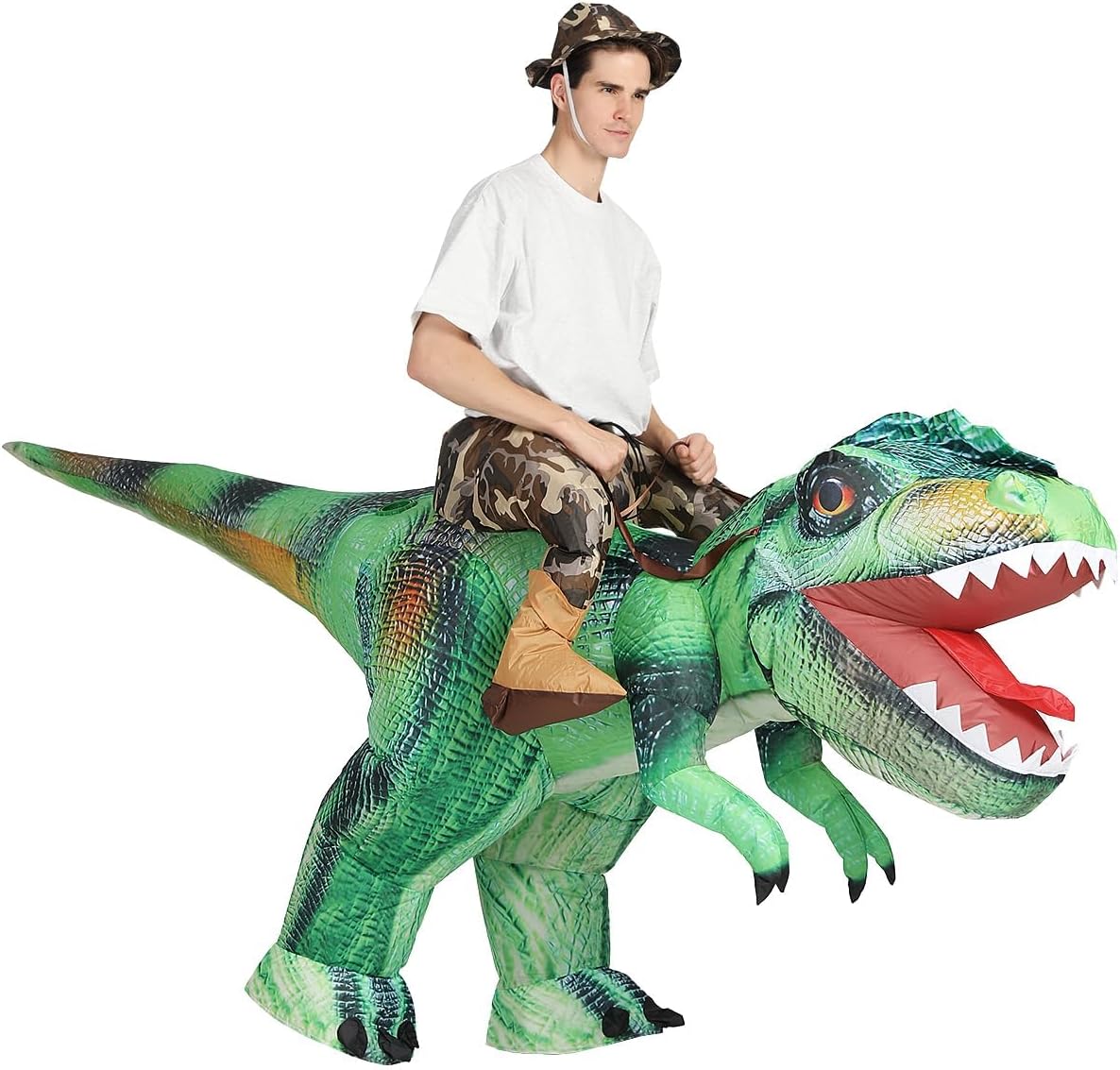 COMIN Inflatable Green Dinosaur Costume Riding T Rex Air Blow up Funny Party Halloween Costume for Men/Women