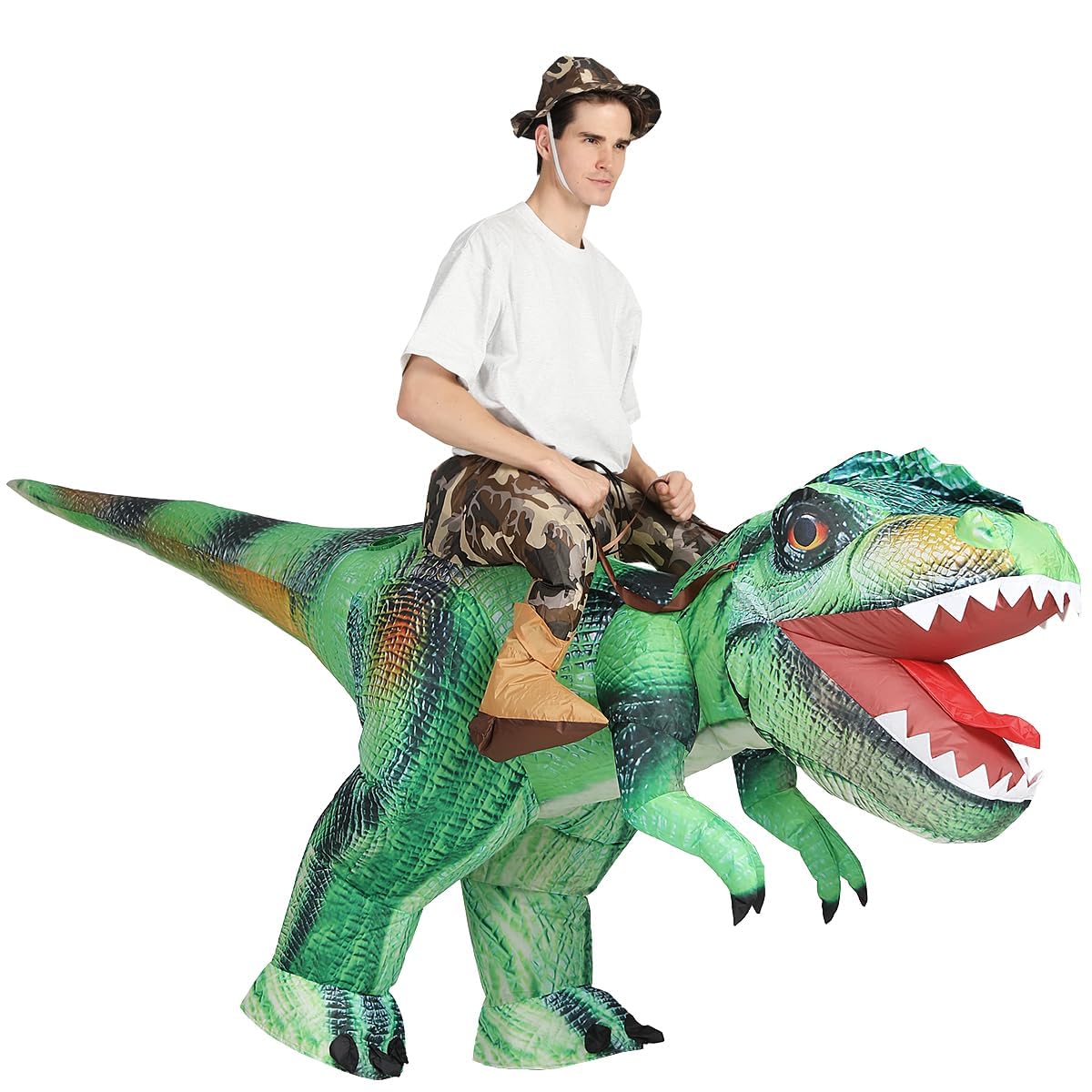 COMINInflatable Green Dinosaur Costume Riding T Rex Air Blow up Funny Party Halloween Costume for Men/Women