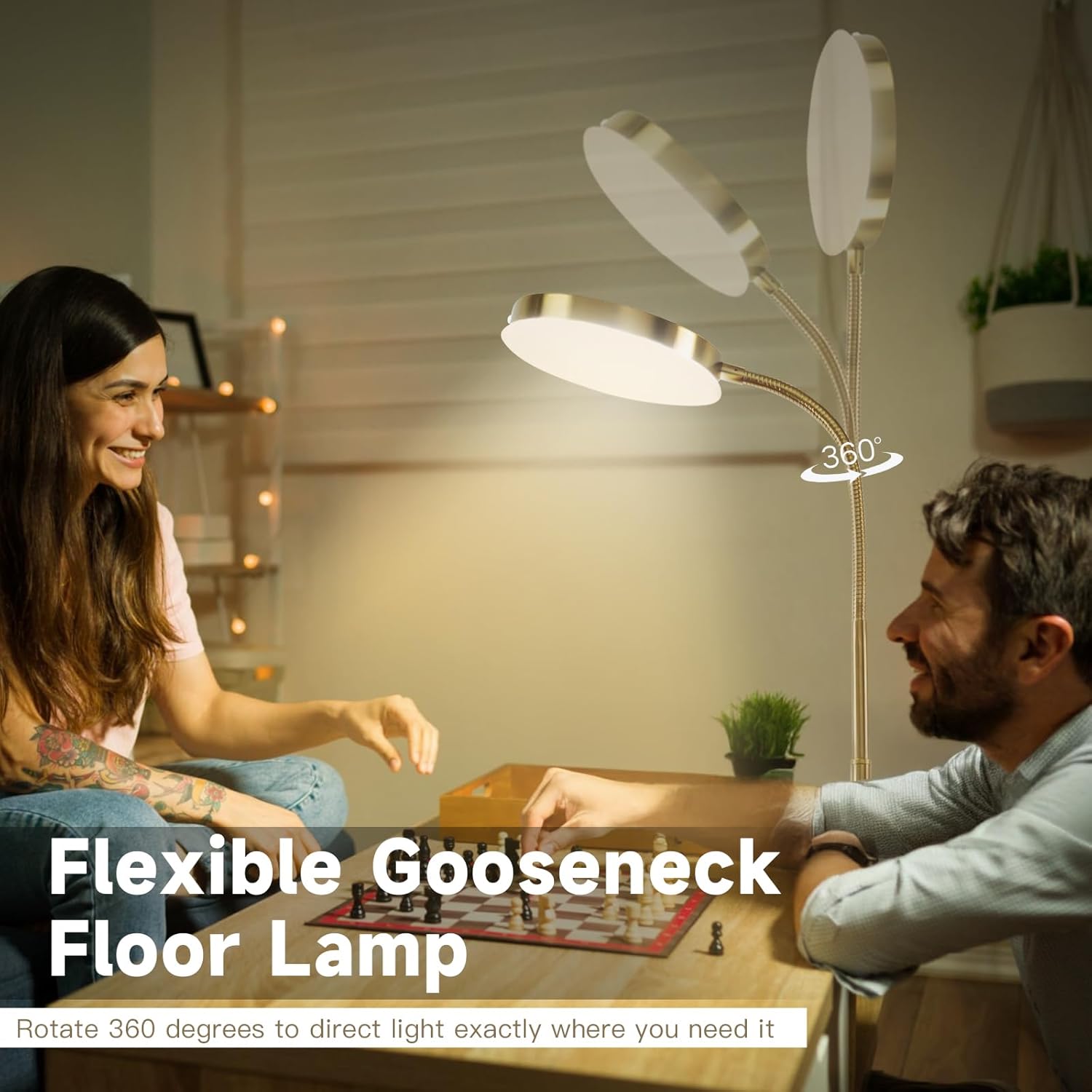 Floor Lamp, Led Floor Lamps for Living Room, Stepless Adjust Color Temperatures & Brightness Standing Lamp with Touch Control Tall Lamps Adjustable Gooseneck Reading Floor Lamp (Gold)