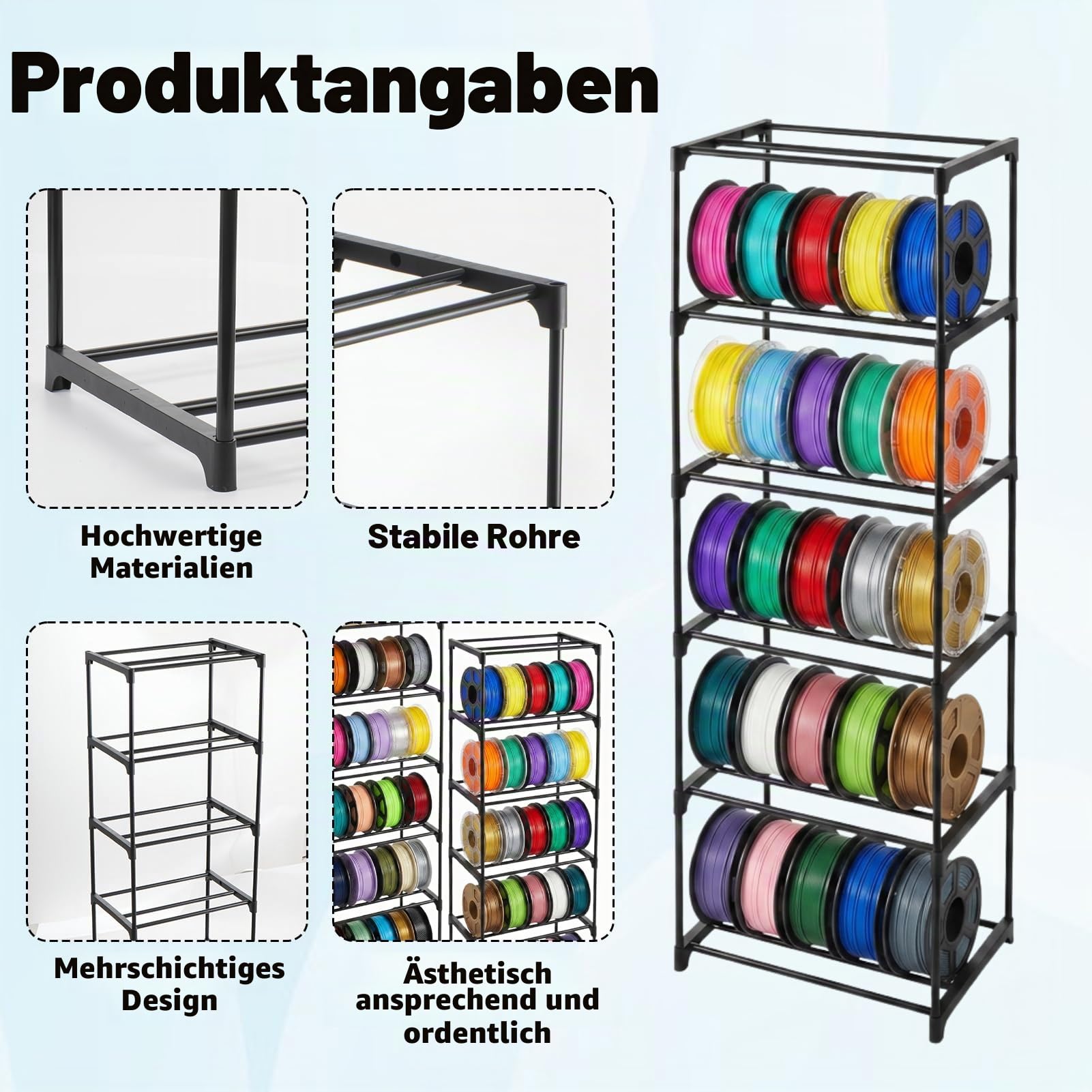 3 Stück 6-Stufiges Metall 3D-Drucker-Filament-Aufbewahrungsregal Metallspulenhalter 42 x 30,5 x 130 cm Modulares Aufbewahrung mit großer Kapazität 3D-Druck Filament-Regal