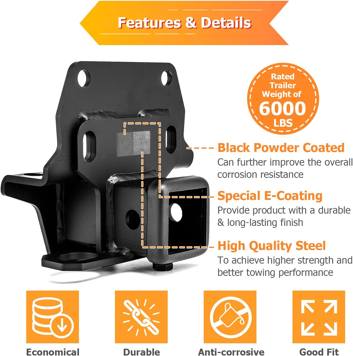 WeiSen 2" Rear Towing Hitch Receivers Class 3 Trailer Hitch Receiver Black Compatible with Toyota 4runner 2003-2024, Fit Lexus GX470 2003-2009